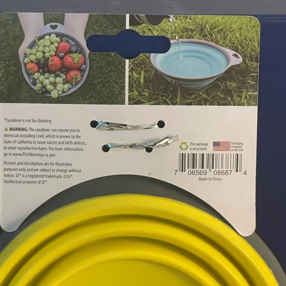 #534- SE Collapsible Bowl with Carabiner 5 3/4” Diameter. Human & Pet Friendly.
